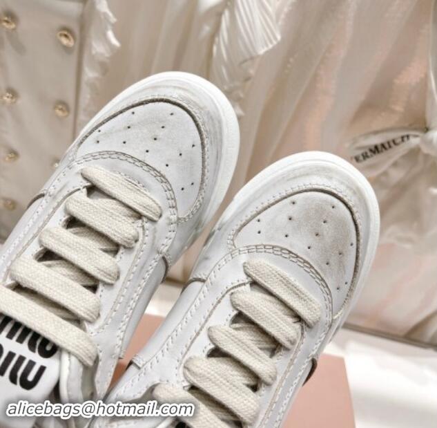 Unique Style Miu Miu Bleached Leather Sneakers White 813061