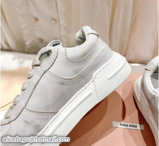 Unique Style Miu Miu Bleached Leather Sneakers White 813061