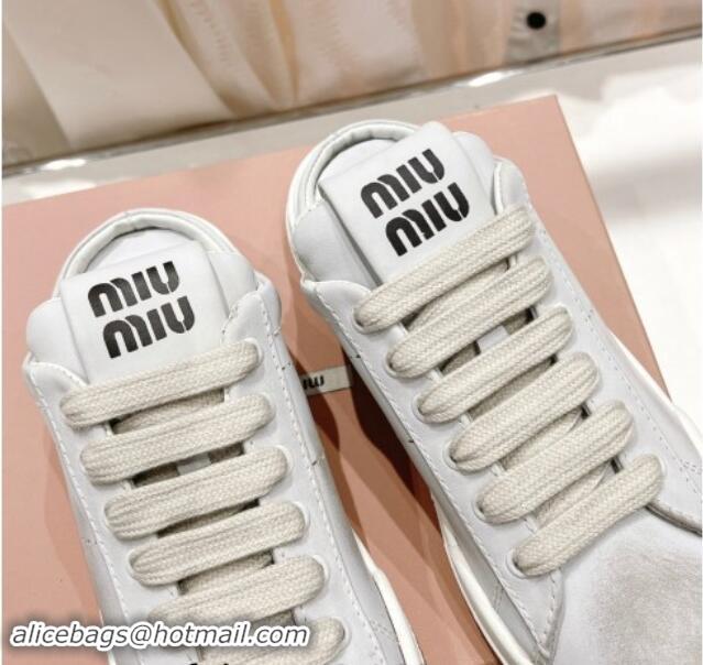 Perfect Miu Miu Bleached Leather Sneaker Mules White 813062