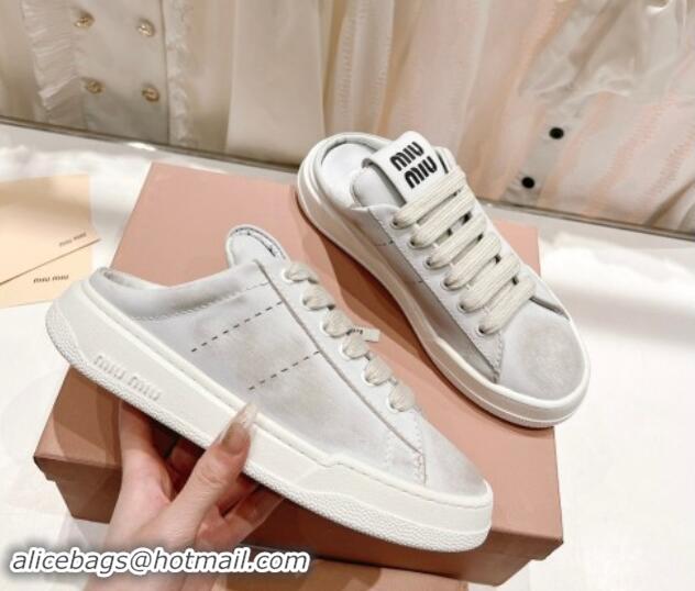 Perfect Miu Miu Bleached Leather Sneaker Mules White 813062