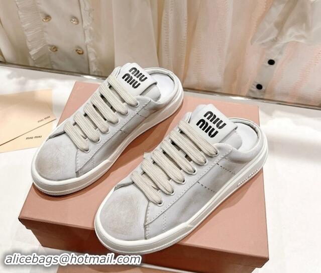 Perfect Miu Miu Bleached Leather Sneaker Mules White 813062