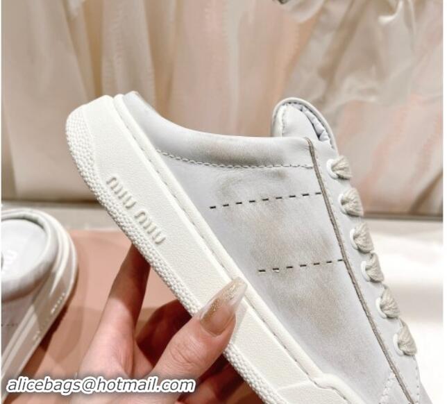 Perfect Miu Miu Bleached Leather Sneaker Mules White 813062