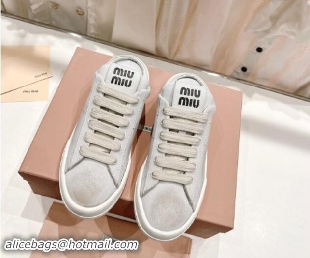 Perfect Miu Miu Bleached Leather Sneaker Mules White 813062