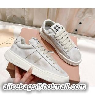 Top Grade Miu Miu Bleached Leather Sneakers White 813064