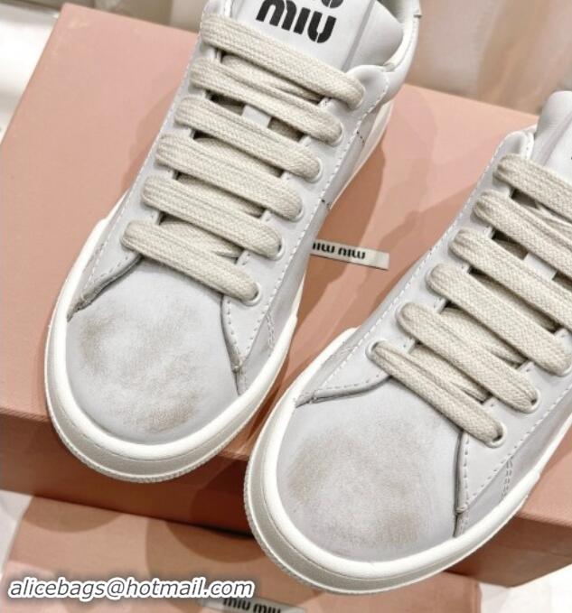 Top Grade Miu Miu Bleached Leather Sneakers White 813064