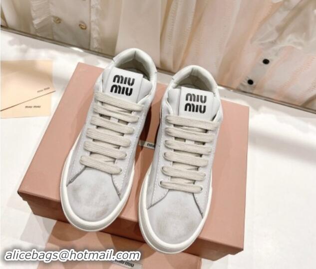 Top Grade Miu Miu Bleached Leather Sneakers White 813064