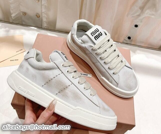 Top Grade Miu Miu Bleached Leather Sneakers White 813064