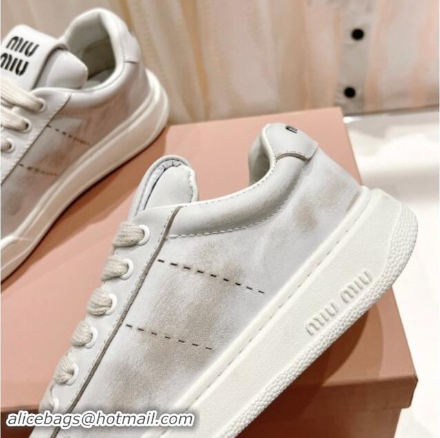 Top Grade Miu Miu Bleached Leather Sneakers White 813064