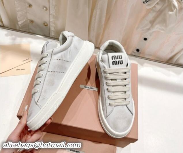 Top Grade Miu Miu Bleached Leather Sneakers White 813064