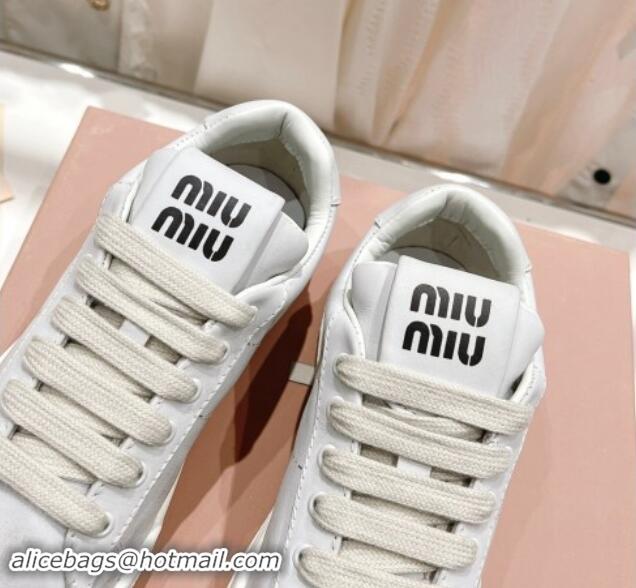 Top Grade Miu Miu Bleached Leather Sneakers White 813064