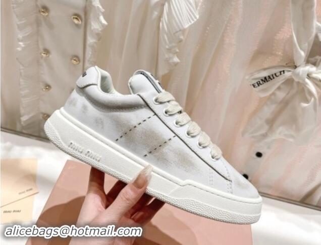 Top Grade Miu Miu Bleached Leather Sneakers White 813064