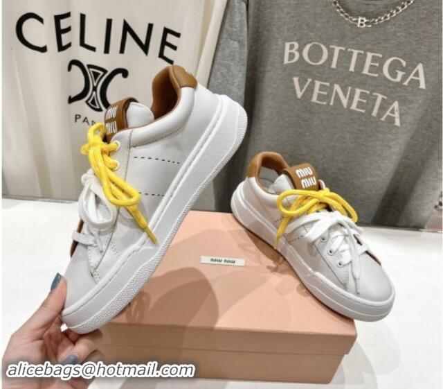 Popular Style Miu Miu Leather Sneakers White/Brown 813065