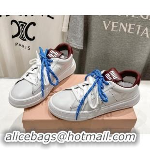 Best Grade Miu Miu Leather Sneakers White/Dark Burgundy 813066