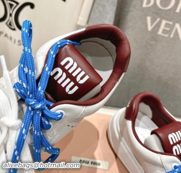 Best Grade Miu Miu Leather Sneakers White/Dark Burgundy 813066