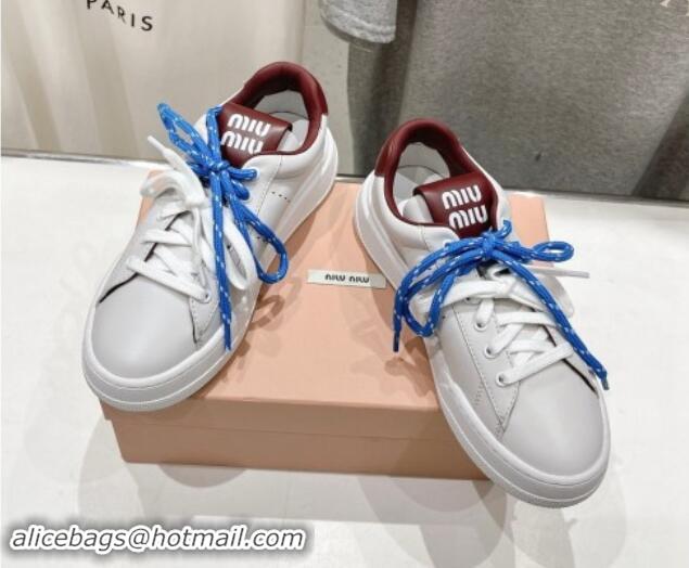 Best Grade Miu Miu Leather Sneakers White/Dark Burgundy 813066