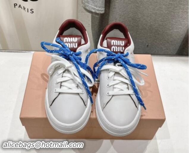 Best Grade Miu Miu Leather Sneakers White/Dark Burgundy 813066