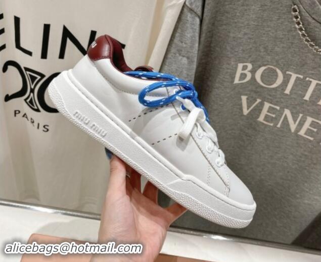 Best Grade Miu Miu Leather Sneakers White/Dark Burgundy 813066