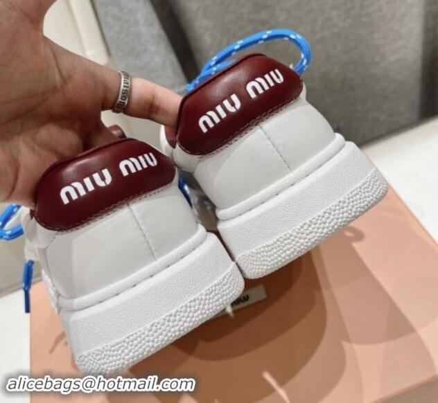 Best Grade Miu Miu Leather Sneakers White/Dark Burgundy 813066