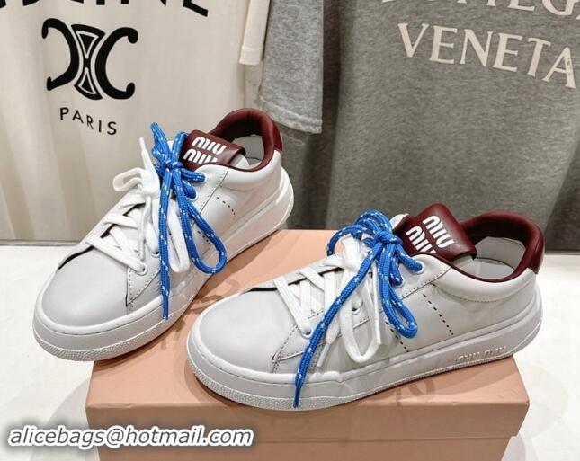 Best Grade Miu Miu Leather Sneakers White/Dark Burgundy 813066