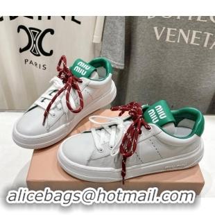 Best Price Miu Miu Leather Sneakers White/Green 813067