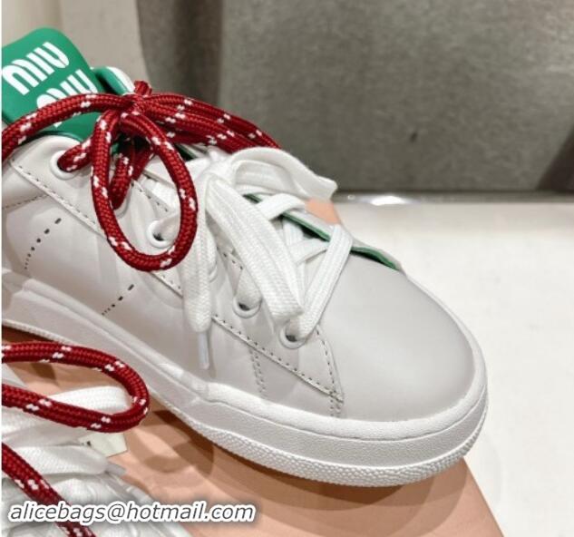 Best Price Miu Miu Leather Sneakers White/Green 813067