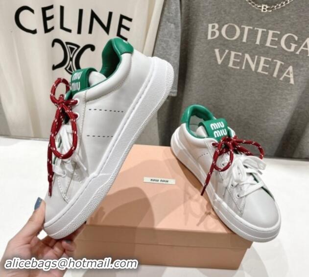 Best Price Miu Miu Leather Sneakers White/Green 813067