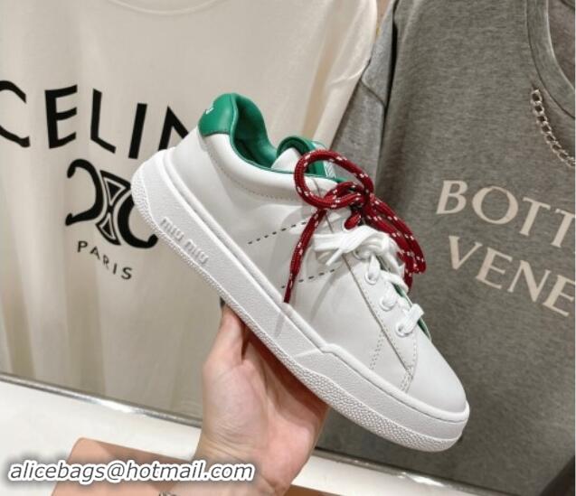 Best Price Miu Miu Leather Sneakers White/Green 813067