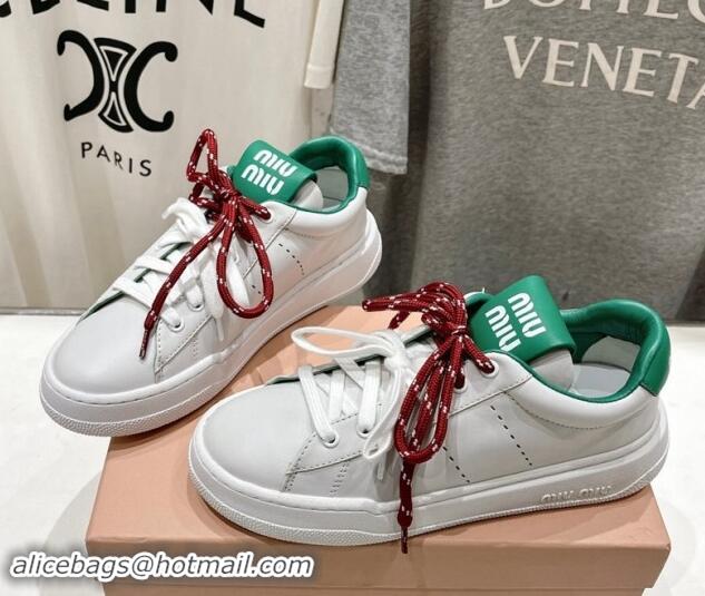 Best Price Miu Miu Leather Sneakers White/Green 813067