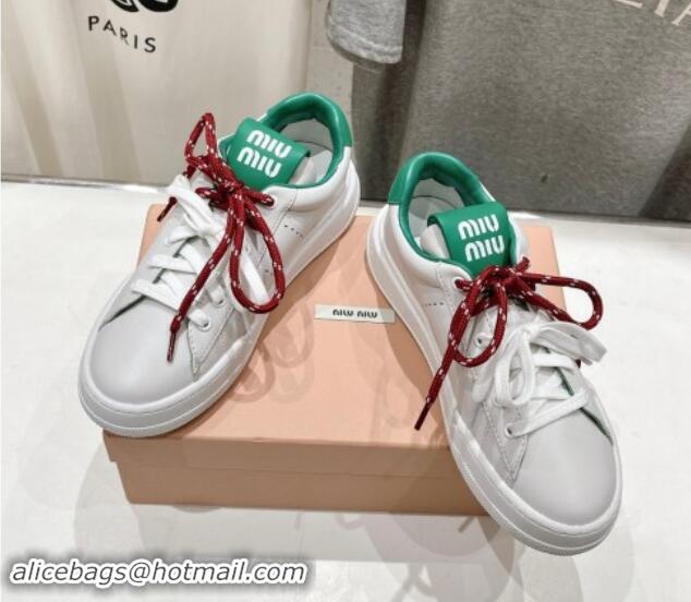 Best Price Miu Miu Leather Sneakers White/Green 813067