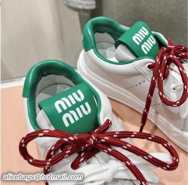 Best Price Miu Miu Leather Sneakers White/Green 813067