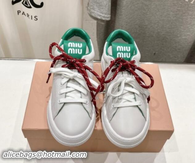 Best Price Miu Miu Leather Sneakers White/Green 813067