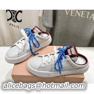 Good Quality Miu Miu Leather Sneaker Mules White/Dark Burgundy 813068