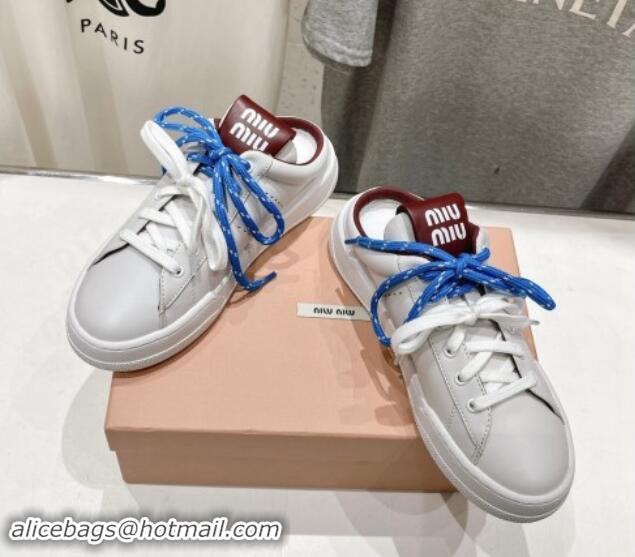 Good Quality Miu Miu Leather Sneaker Mules White/Dark Burgundy 813068