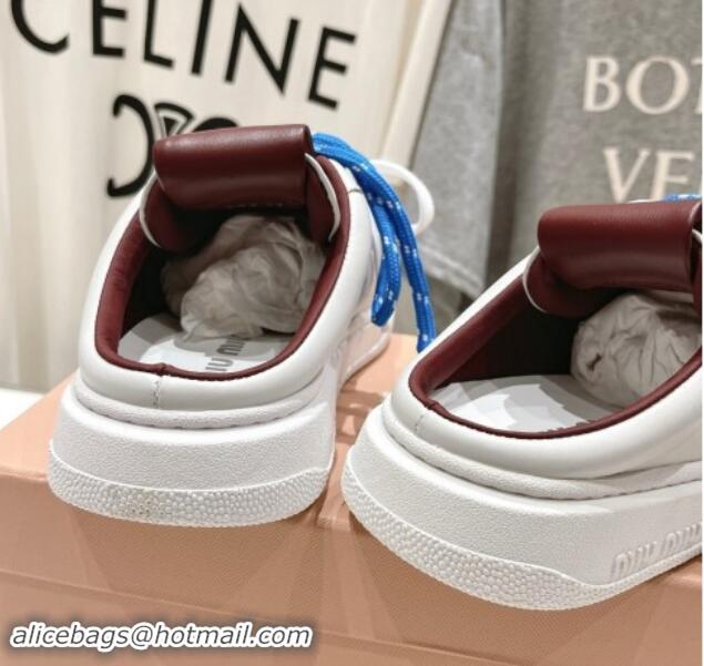 Good Quality Miu Miu Leather Sneaker Mules White/Dark Burgundy 813068