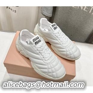 Buy Luxury Miu Miu Quilted Leather Sneakers White 813069