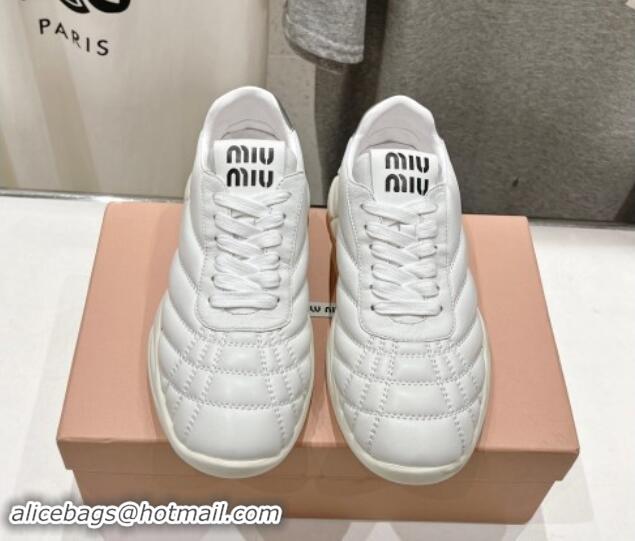 Buy Luxury Miu Miu Quilted Leather Sneakers White 813069