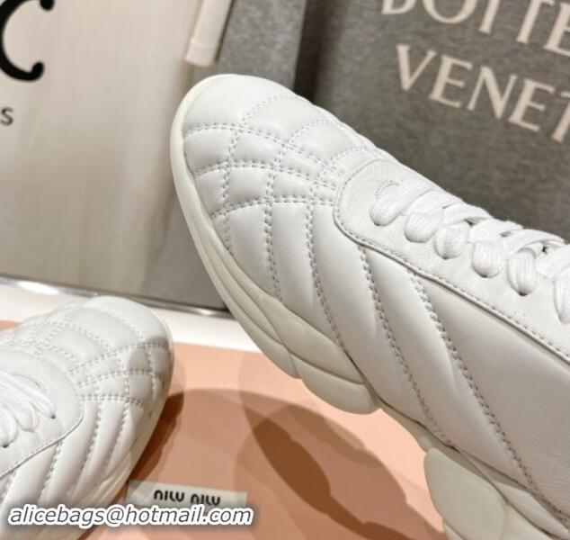 Buy Luxury Miu Miu Quilted Leather Sneakers White 813069