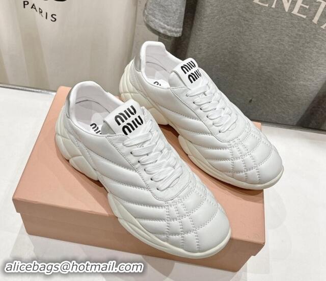 Buy Luxury Miu Miu Quilted Leather Sneakers White 813069