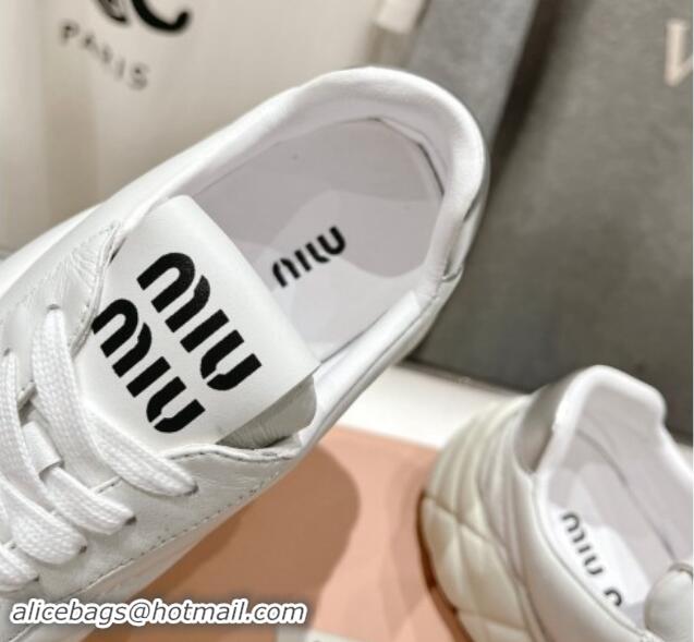 Buy Luxury Miu Miu Quilted Leather Sneakers White 813069