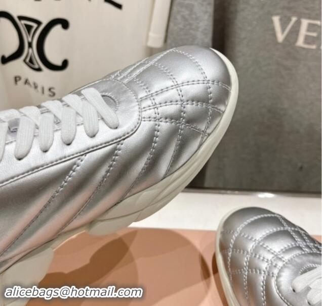 Charming Miu Miu Quilted Leather Sneakers Silver 813071