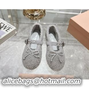 Good Product Miu Miu Wool Ballerinas Flat with Bow and Buckle Strap Grey 813074