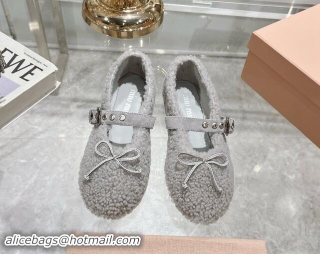 Good Product Miu Miu Wool Ballerinas Flat with Bow and Buckle Strap Grey 813074