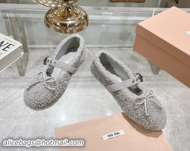 Good Product Miu Miu Wool Ballerinas Flat with Bow and Buckle Strap Grey 813074