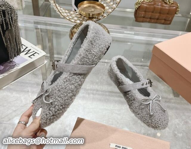 Good Product Miu Miu Wool Ballerinas Flat with Bow and Buckle Strap Grey 813074