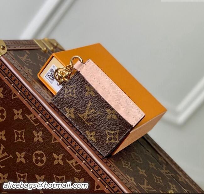 Promotional Louis Vuitton LV Charms Card Holder in Monogram Canvas and Leather M82739 Nude Pink