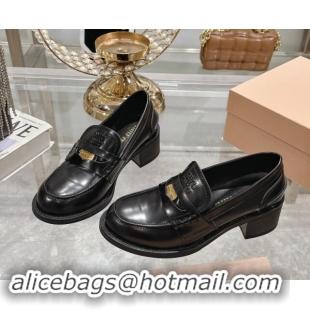 Perfect Miu Miu Brushed Leather Loafer Pumps 5cm with Coin Black 813077