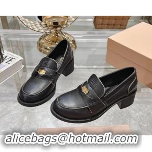 Best Grade Miu Miu Bleached Leather Loafer Pumps 5cm with Coin Black 813079