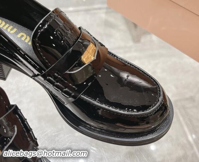 Luxury Miu Miu Patent Leather Loafer Pumps 5cm with Coin Black 813081