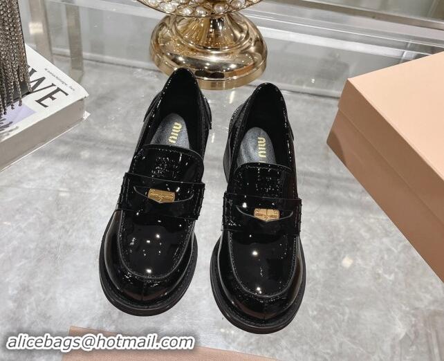 Luxury Miu Miu Patent Leather Loafer Pumps 5cm with Coin Black 813081