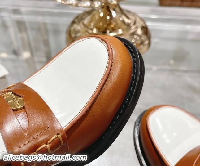 Good Quality Miu Miu Brushed Leather Loafer Pumps 5cm with Coin White/Brown 813083